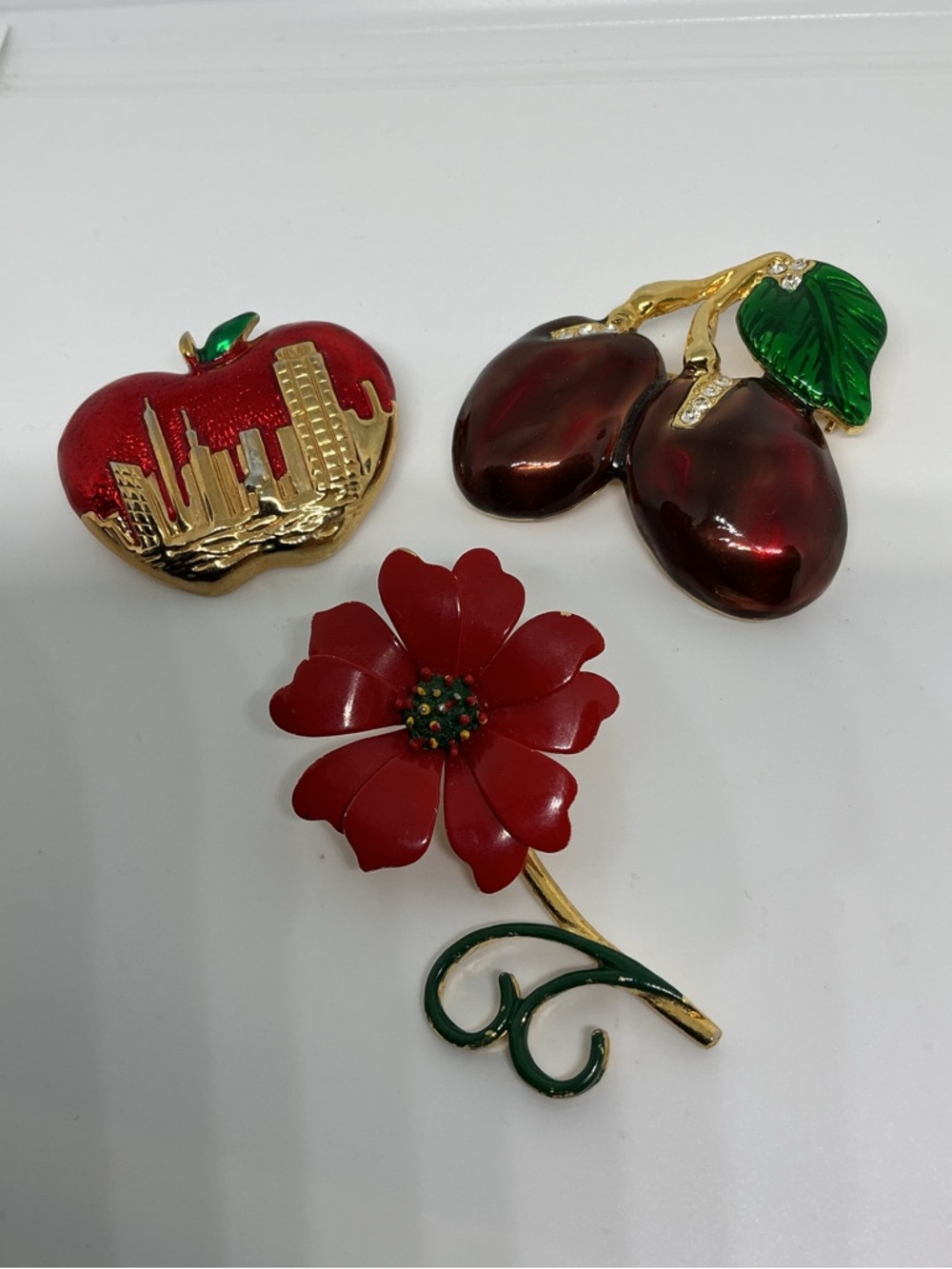 Fruit & Flowers Enamel Novelty Brooch Lot